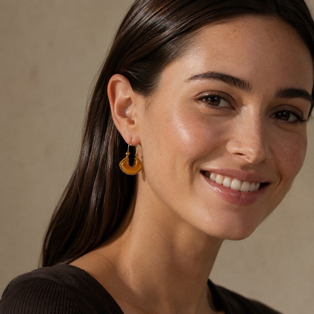 Anthropologie Gold Hoop Earrings Beaded Fulani Fan Statement Tribal Ethnic VTG - Picture 2 of 7